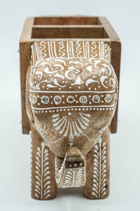 Organisateur éléphant en bois de manguier peint 28x10x16,25cm