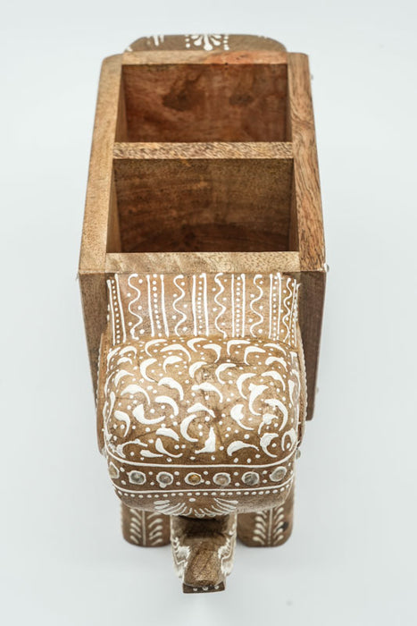 Organisateur éléphant en bois de manguier peint 28x10x16,25cm