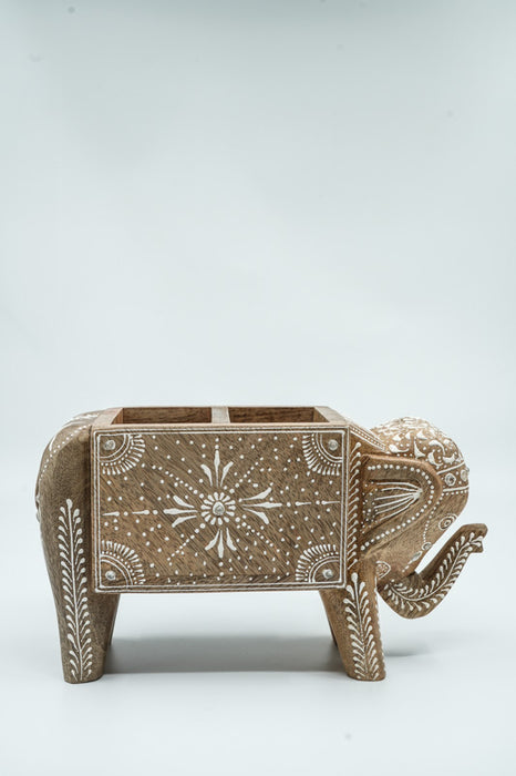 Organisateur éléphant en bois de manguier peint 28x10x16,25cm