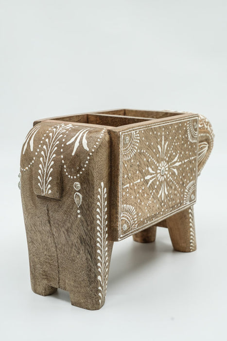 Organisateur éléphant en bois de manguier peint 28x10x16,25cm