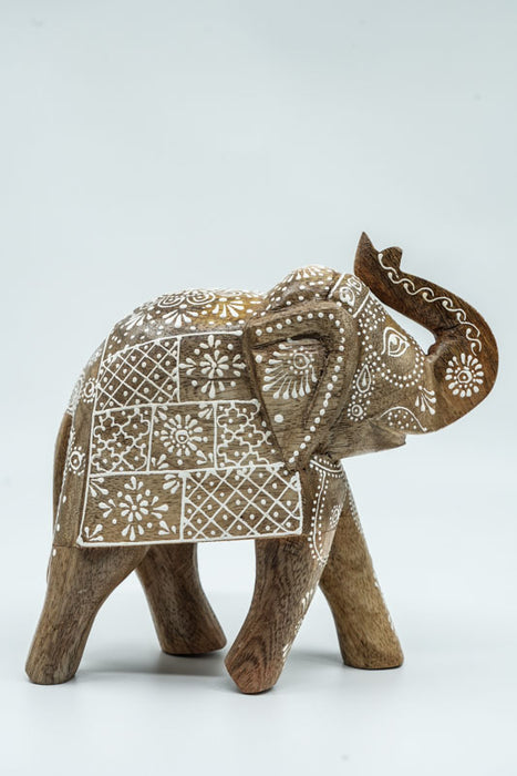 Elephant Mangoholz bemalt 21.25x9x21.25 cm