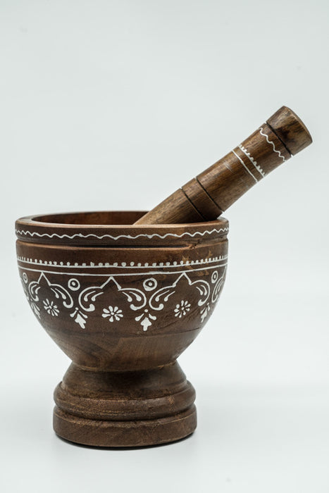 Mortier et pilon en bois de manguier marron foncé 13,75x14,5cm