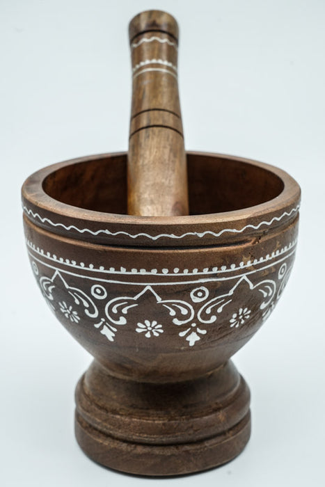 Mortier et pilon en bois de manguier marron foncé 13,75x14,5cm