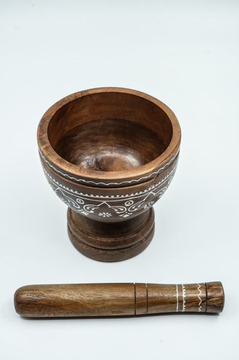 Mortier et pilon en bois de manguier marron foncé 13,75x14,5cm