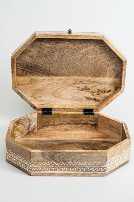 Holzbox 8-eckig Mangoholz bemalt 35x25.5x10.5cm