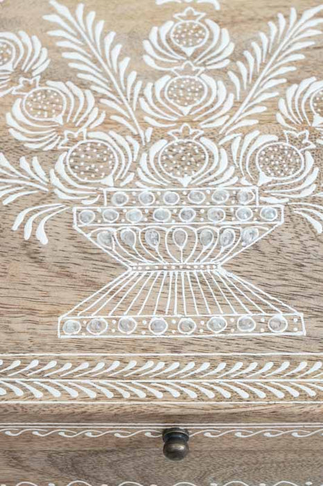 Holzbox 8-eckig Mangoholz bemalt 35x25.5x10.5cm