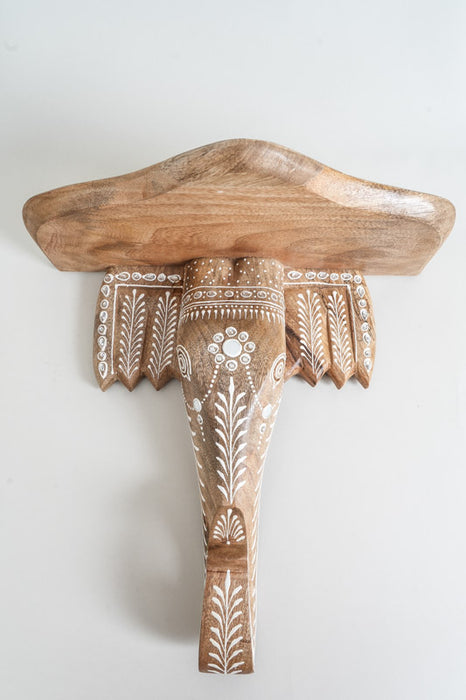 Wanddekoration Elephantenkopf Mangoholz bemalt 37.5x18.75x37.5cm