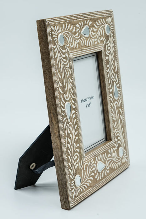 Bilderrahmen Mangoholz braun verziert 20x25cm