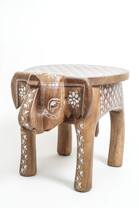 Tabouret éléphant en bois de manguier peint 45 x 32,5 x 34,5 cm