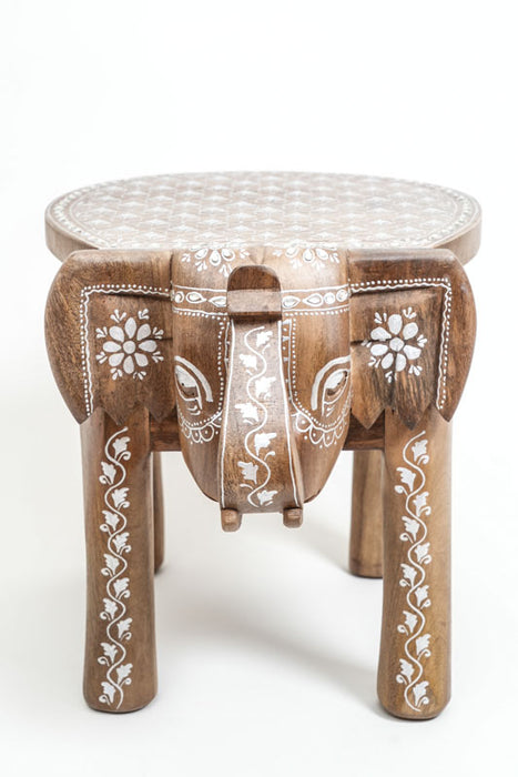 Tabouret éléphant en bois de manguier peint 45 x 32,5 x 34,5 cm