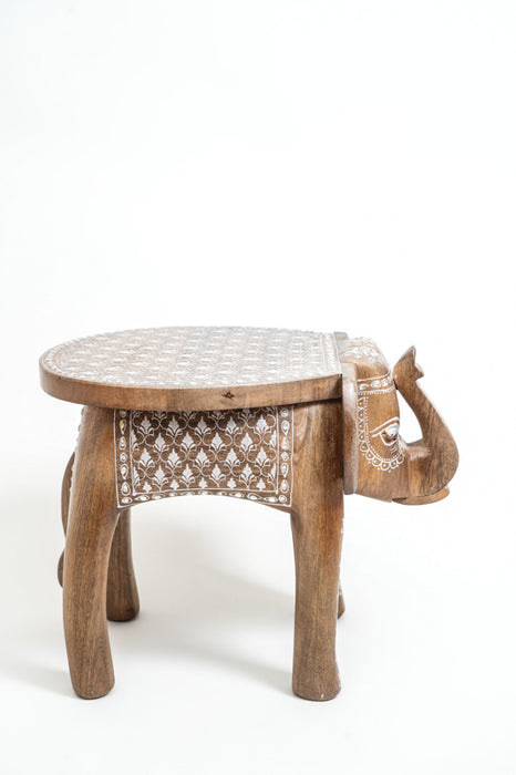 Tabouret éléphant en bois de manguier peint 45 x 32,5 x 34,5 cm