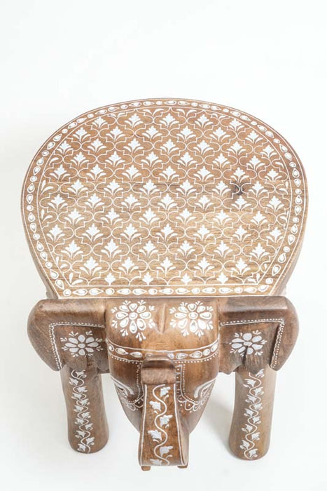 Tabouret éléphant en bois de manguier peint 45 x 32,5 x 34,5 cm