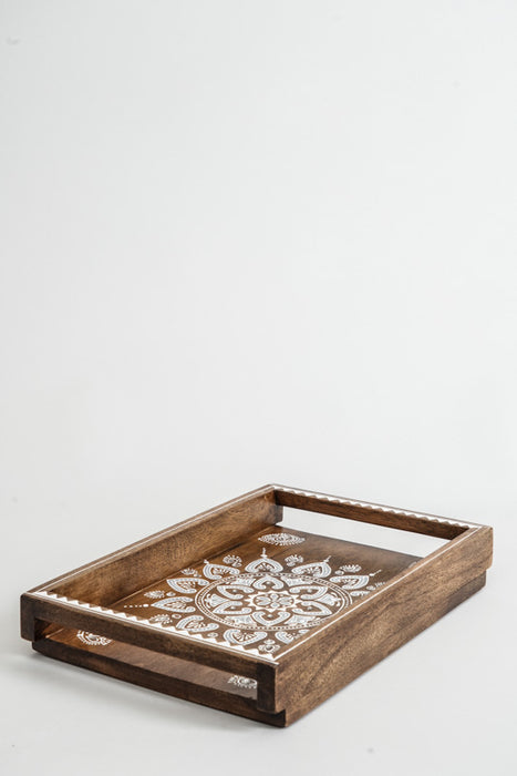 Serviertablett Mangoholz bemalt 35x23x10cm