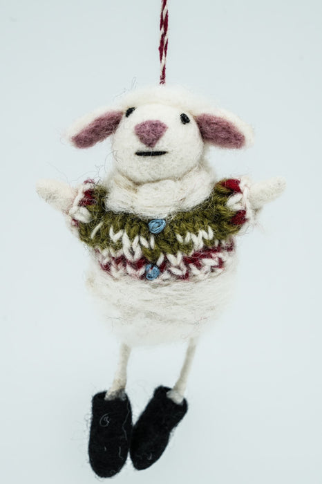 Christmas felt hanging ornament, sheep, 12 cm