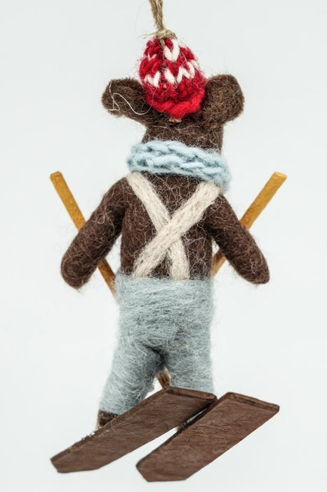 Weihnachtshänger Filz Bär mit Ski und Stöcken 13 cm