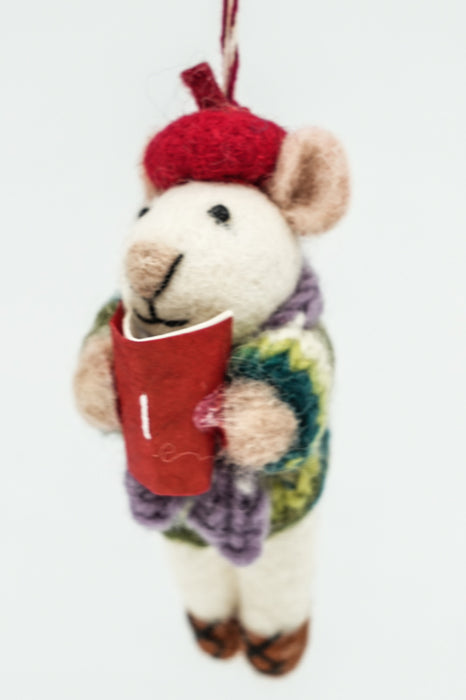 Weihnachtshänger Filz Maus mit Tasse 12 cm
