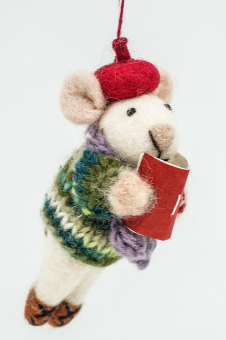 Weihnachtshänger Filz Maus mit Tasse 12 cm