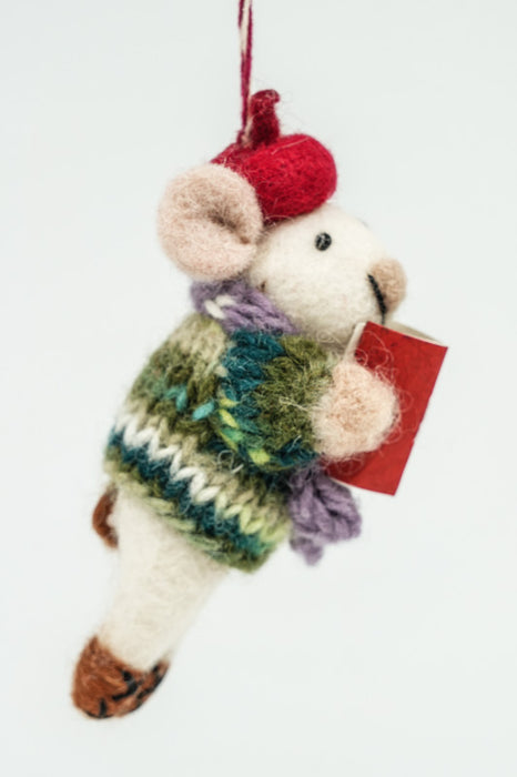 Weihnachtshänger Filz Maus mit Tasse 12 cm