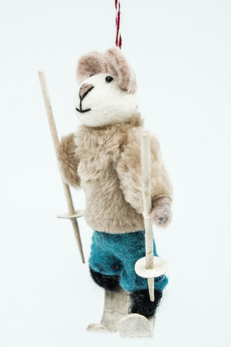 Weihnachtshänger Filz Maus mit Ski und Stöcken 12 cm