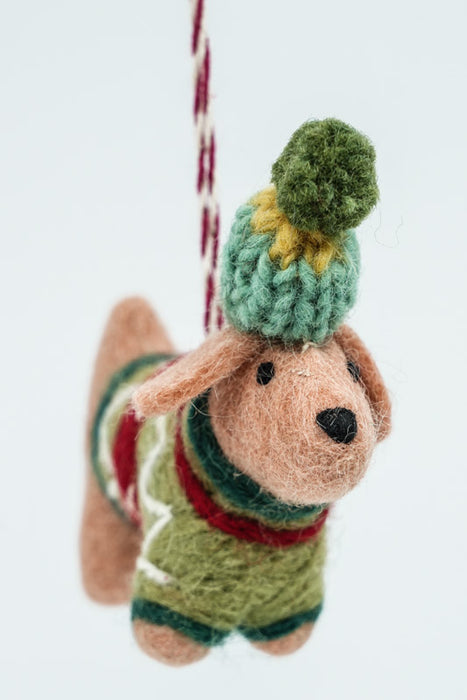Weihnachtshänger Filz Hund mit Mütze 10.5 cm