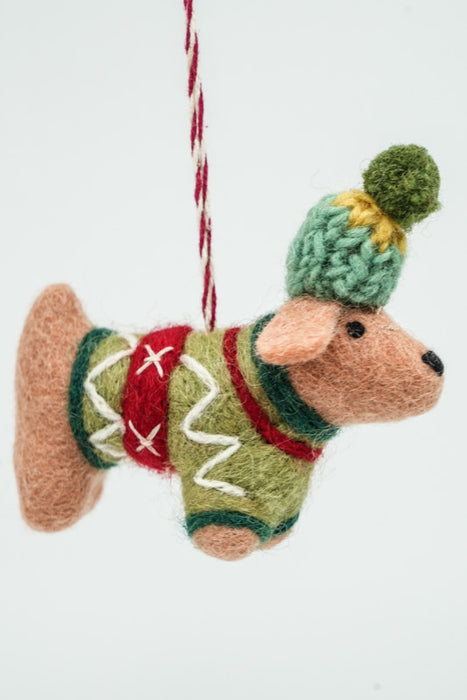 Weihnachtshänger Filz Hund mit Mütze 10.5 cm