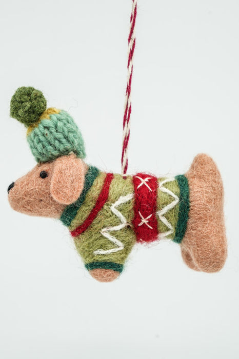 Weihnachtshänger Filz Hund mit Mütze 10.5 cm