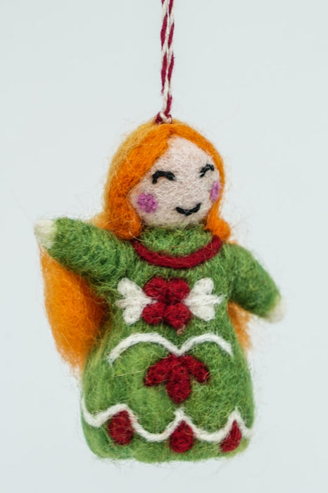 Christmas felt hanger, angel, green, 8 cm