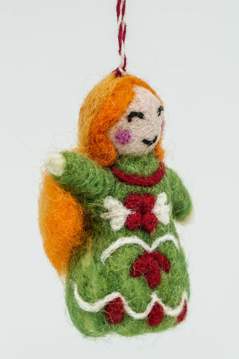 Christmas felt hanger, angel, green, 8 cm