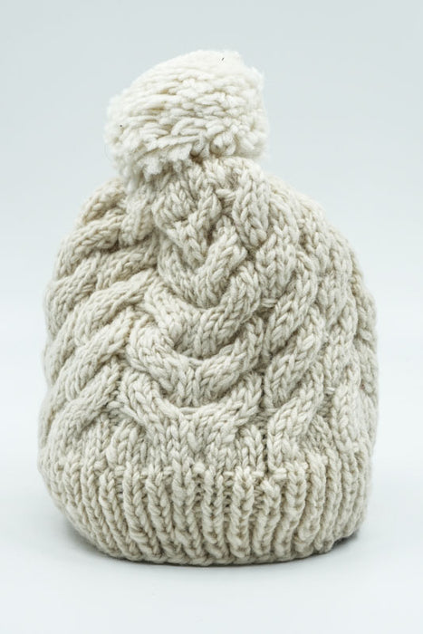 Bonnet blanc tricoté avec pompon - Taille unique