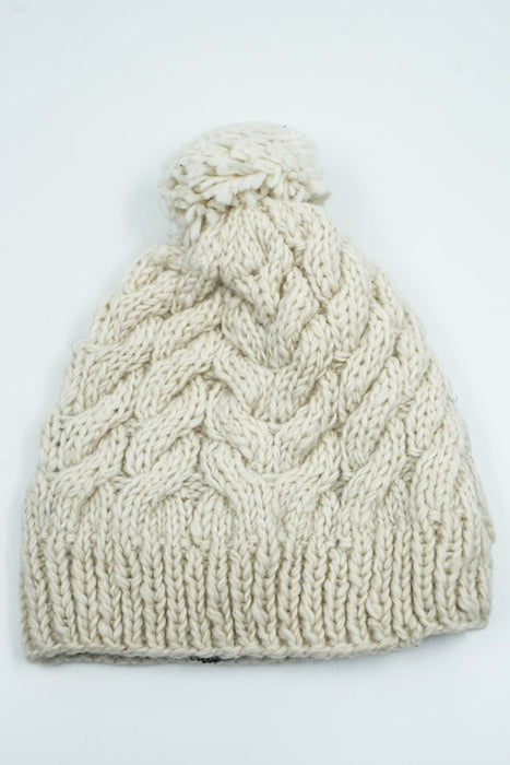 Bonnet blanc tricoté avec pompon - Taille unique
