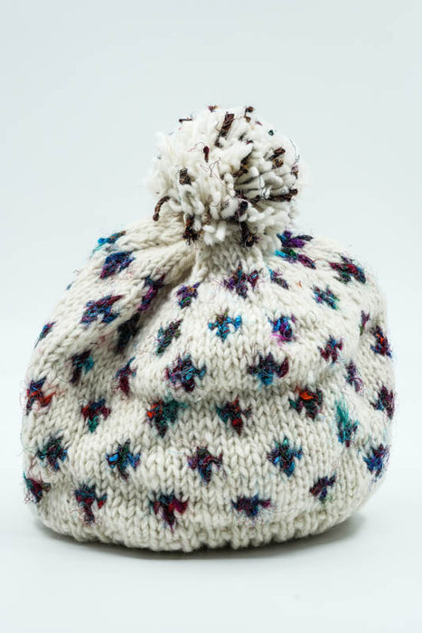 Bonnet tricoté blanc/rouge/vert avec pompon - Taille unique