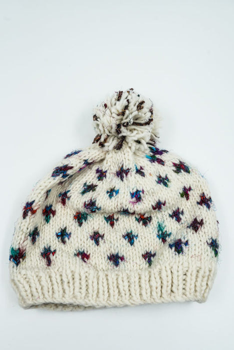 Bonnet tricoté blanc/rouge/vert avec pompon - Taille unique