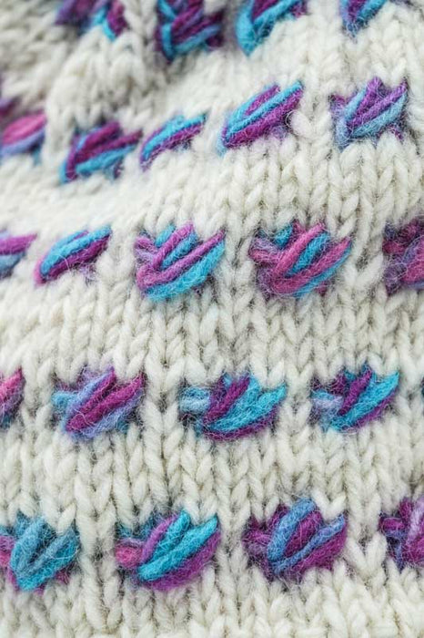 Knitted hat white/light blue/purple with pompom - One Size