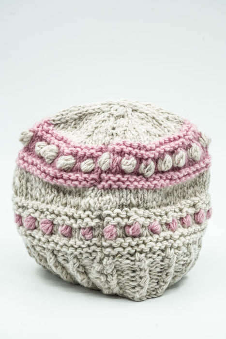 Bonnet tricoté gris clair/rose - Taille unique