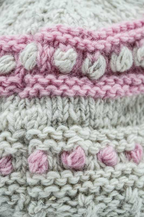 Bonnet tricoté gris clair/rose - Taille unique