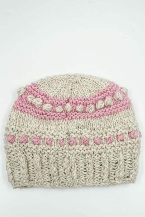 Bonnet tricoté gris clair/rose - Taille unique