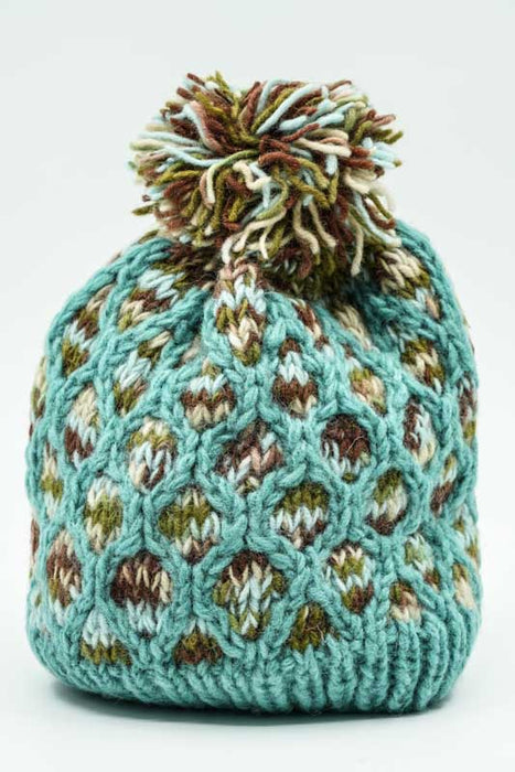 Bonnet tricoté vert pétrole avec pompon - Taille unique