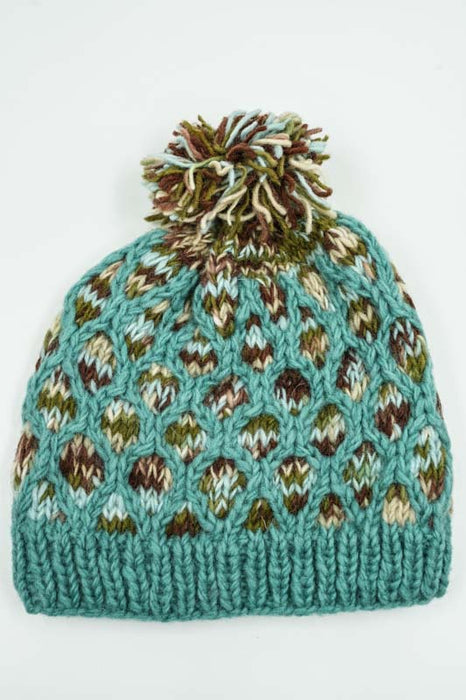 Bonnet tricoté vert pétrole avec pompon - Taille unique