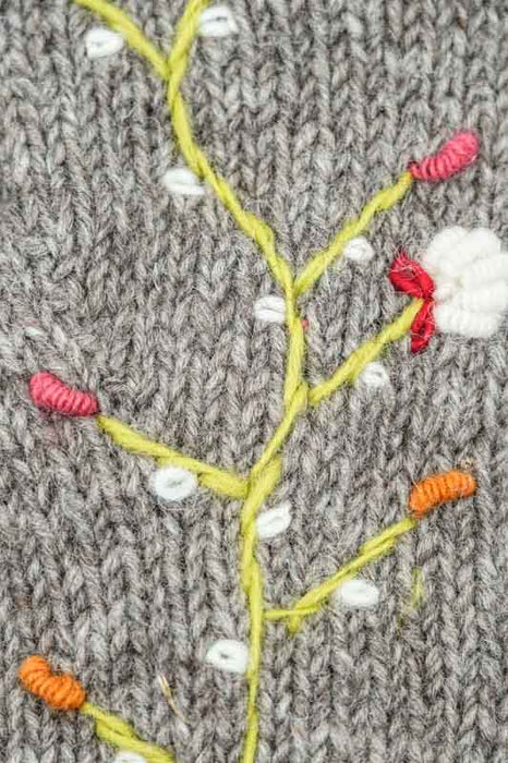 Gants tricotés gris clair à fleurs - Taille unique