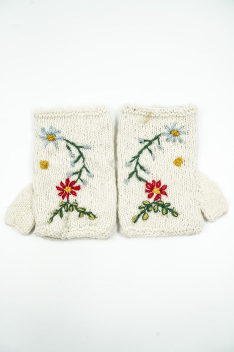 Mitaines blanches en maille à fleurs - Taille unique