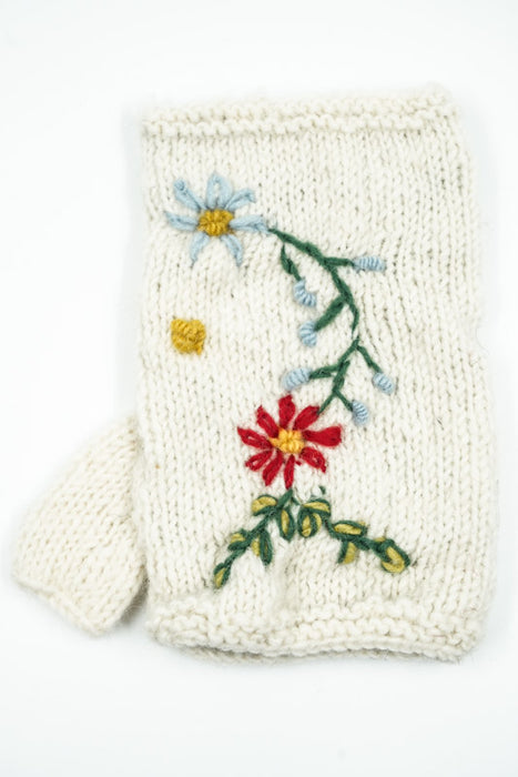 Mitaines blanches en maille à fleurs - Taille unique