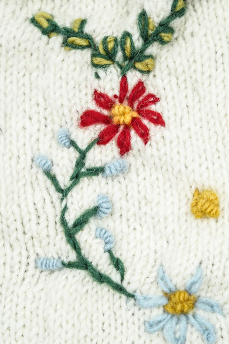 Mitaines blanches en maille à fleurs - Taille unique