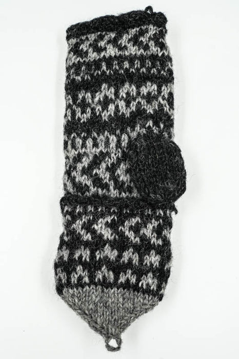 Gants tricotés gris foncé à motif floral - Taille unique