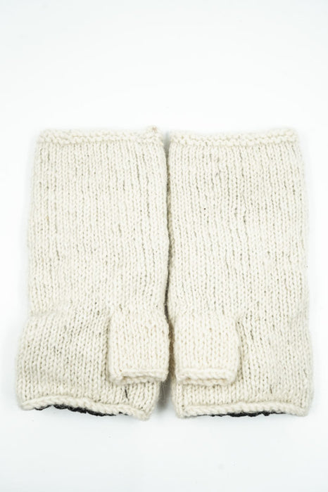 Mitaines tricotées écru à fleurs - Taille unique