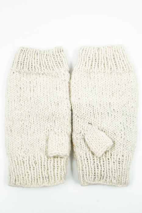 Knitted wrist warmer, off-white with roses and flowers - One Size