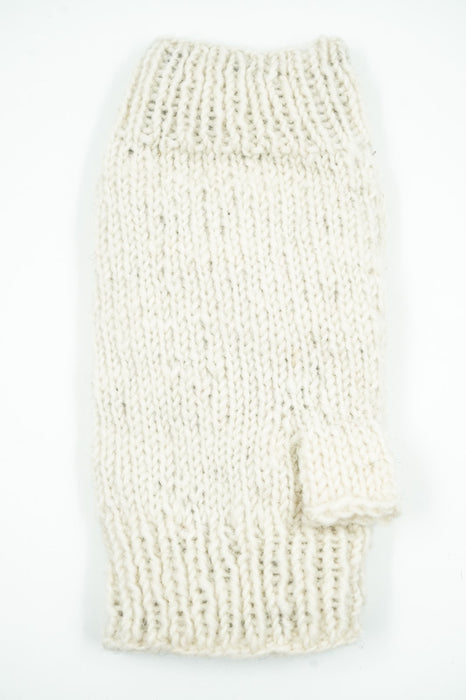 Knitted wrist warmer, off-white with roses and flowers - One Size