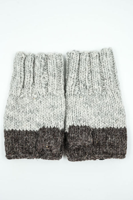 Strickpulswärmer grau/braun mit Blumen - One Size