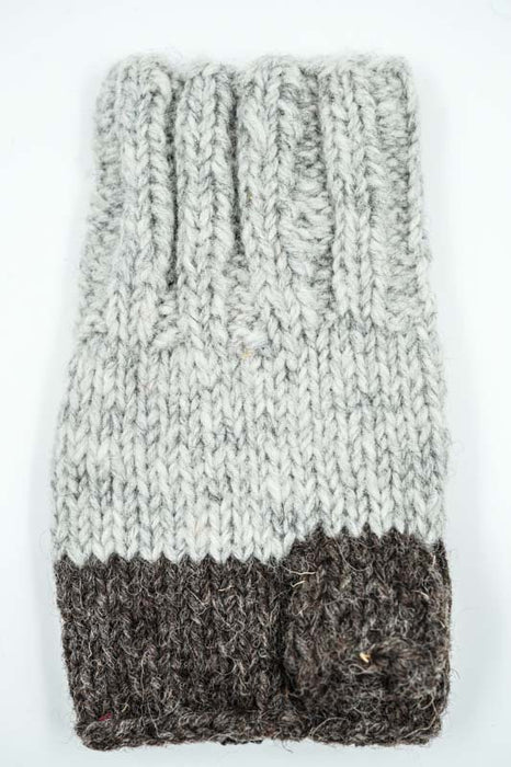 Strickpulswärmer grau/braun mit Blumen - One Size