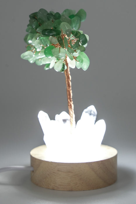 Edelsteinbaum mit USB LED Licht Kristallquarz/grüner Aventurin