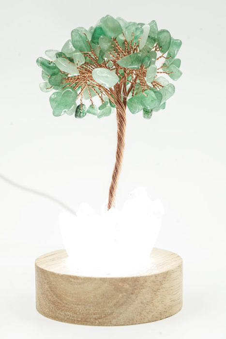 Edelsteinbaum mit USB LED Licht Kristallquarz/grüner Aventurin